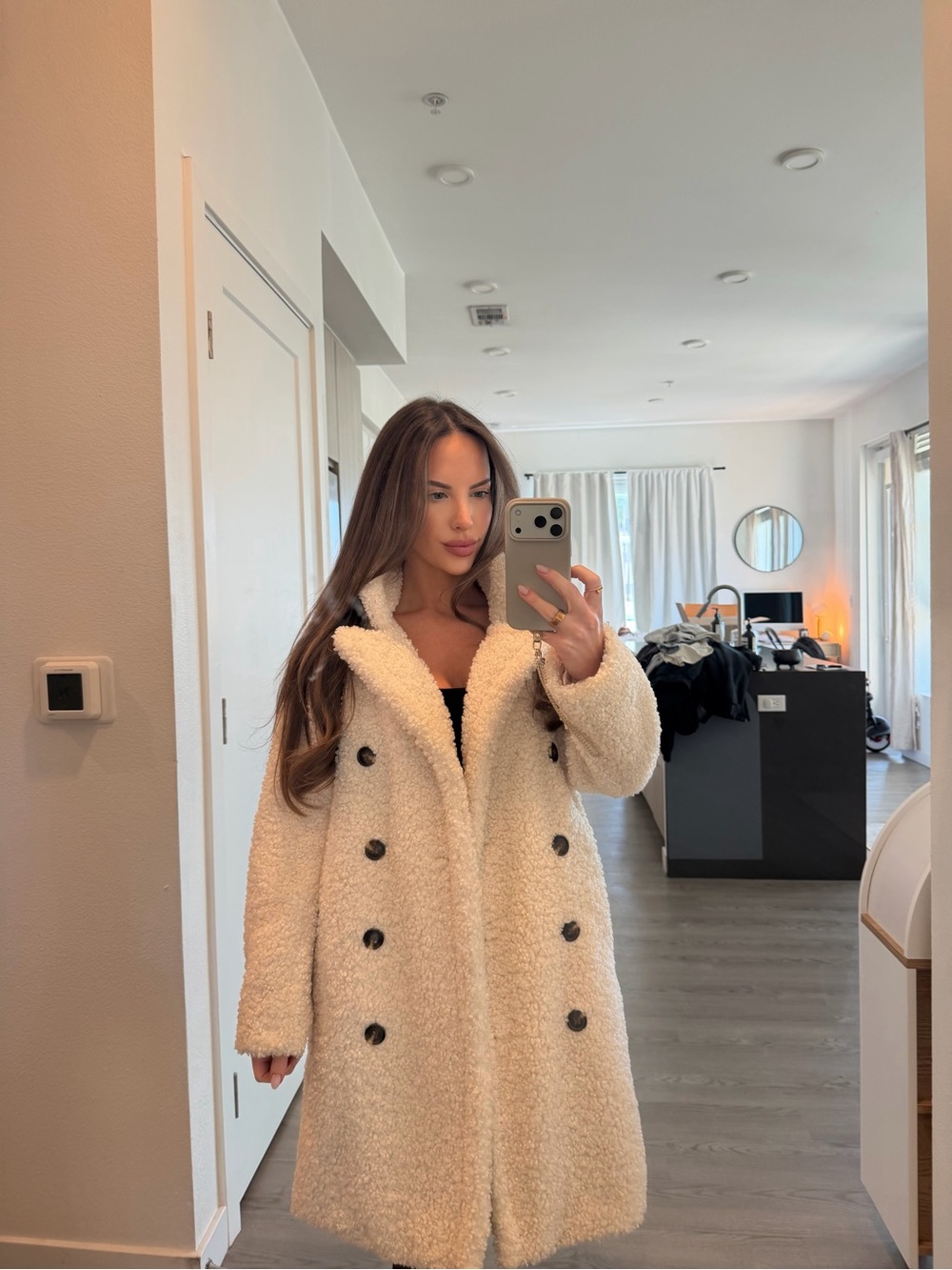 Blank NYC Cream Teddy Double-Breasted Coat